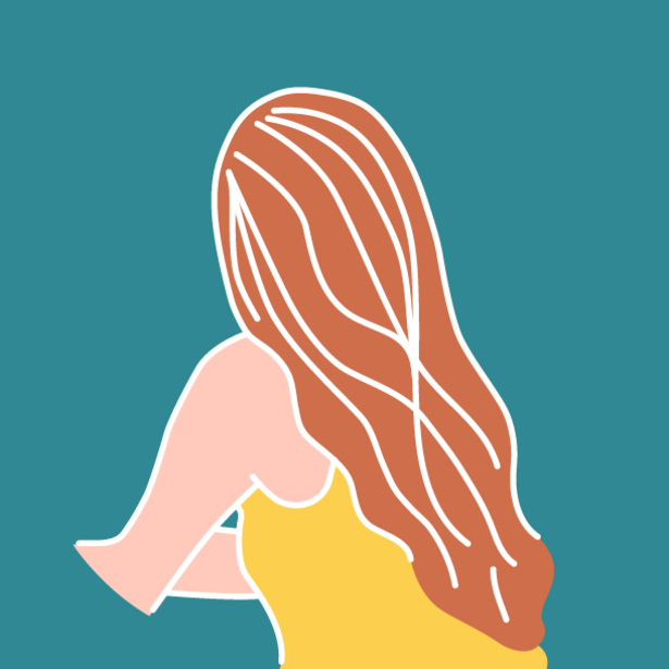 Imagen de una mujer y su pelo sobre un fondo turquesa -Saba